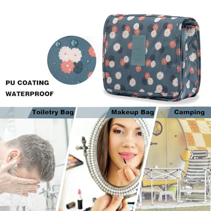 L&FY Hanging Travel Toiletry Bag Women's Cosmetic Organizer Makeup Case Pouch Men's Shaving Kits With Handle (Blue Flower) - color: Blue Flower, size: Compact Size