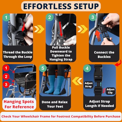 Premium Wheelchair Footrest Hammock, Anti-Slip Foot Sling for Wheelchair Foot Rest Replacement, Adjustable Leg Rest for Rollator w/Rigid Base, Leg Hammock for Walker, Wheelchair Accessories