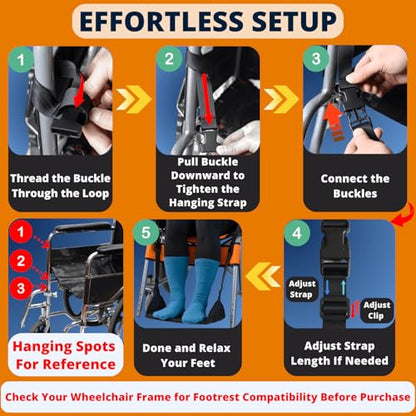 Premium Wheelchair Footrest Hammock, Anti-Slip Foot Sling for Wheelchair Foot Rest Replacement, Adjustable Leg Rest for Rollator w/Rigid Base, Leg Hammock for Walker, Wheelchair Accessories
