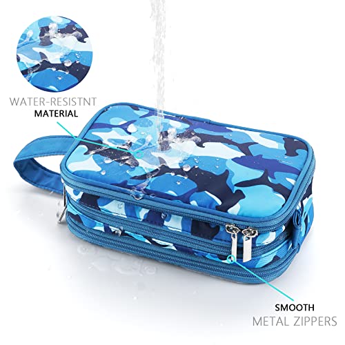 Kids Toiletry Bag for Boys, Travel Toiletry Bag for Little Young Boys Waterproof Hanging Wash Bag Toddler Traveling Toiletries, Shark Blue - color: Shark Blue
