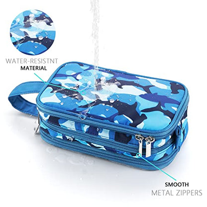 Kids Toiletry Bag for Boys, Travel Toiletry Bag for Little Young Boys Waterproof Hanging Wash Bag Toddler Traveling Toiletries, Shark Blue - color: Shark Blue