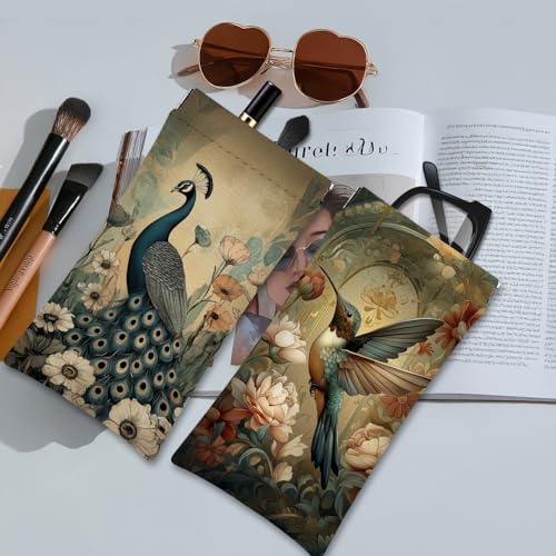 Eyeglasses Sunglasses Case PU Soft Squeeze Top Glasses Pouch for Women Men,Animal Pattern Portable Anti Scratch - color: Brown-peacock