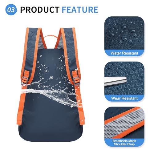 Hiking Daypack Packable, Camping Backpack Water Resistant Lightweight Polyester for Men Women Travel Outdoor - color: Dark Blue