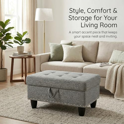28.5 Inch Storage Ottoman Bench, Upholstered Ottoman with Hidden Storagefor Bedroom Living Room, End of Bed Foot Rest Stool, Dark Gray - color: Dark Gray