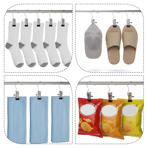 100 Pack Heavy Duty Boot Hanger Clips, Stainless Steel Laundry Hooks with Silicone Clip for Hanging Boots, Pants, Socks, Towels - Space Saving Closet Organizer for Travel & Home