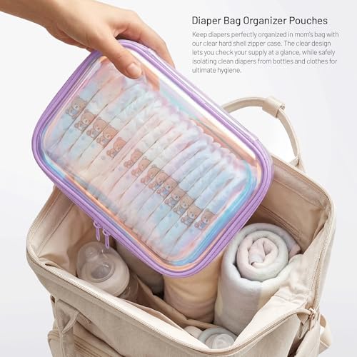 Clear Hard Shell Zipper Case, 2 Pack TSA-Approved Travel Toiletry Bag, Waterproof Cosmetic Bag, CLear Diaper Bag, Hair Tool Organizer, Toy Storage Bin,Travel Essential - color: Purple