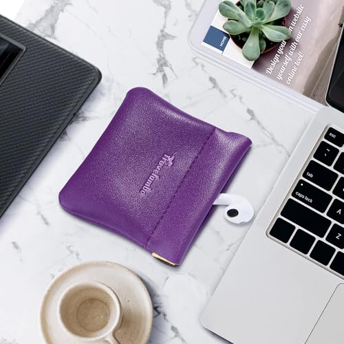 Travelambo Leather Squeeze Coin Purse Pouch Change Holder For Men & Women - color: Purple