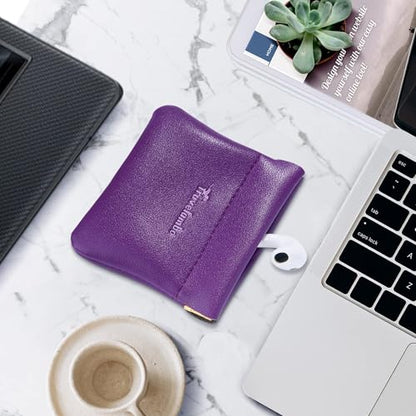 Travelambo Leather Squeeze Coin Purse Pouch Change Holder For Men & Women - color: Purple