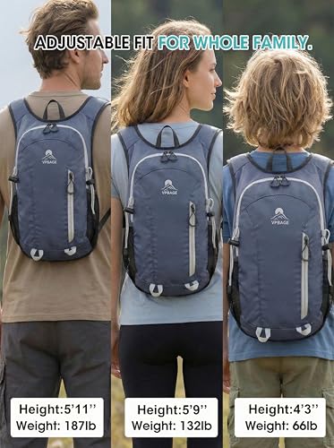 Foldable Small Hiking Backpack with 3 Strap Pockets – Lightweight 300D Spill-proof Daypack for Men Women – Packable Small Travel Backpack with Chest Strap & Trekking Pole Holder – Durable Outdoor Bag - color: Lightgray