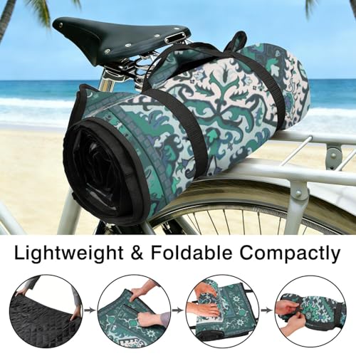 Supfitness Extra Large Picnic Blankets Waterproof Foldable (60"x 80") Beach Blanket Waterproof Sandproof,3-Layer Thicking Mat Outdoor Packable Camping Blanket - color: Boho-teal, size: 60x80in