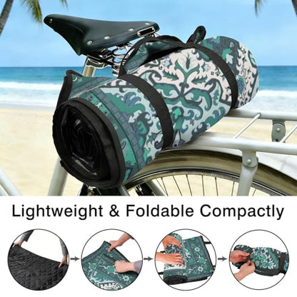 Supfitness Extra Large Picnic Blankets Waterproof Foldable (60"x 80") Beach Blanket Waterproof Sandproof,3-Layer Thicking Mat Outdoor Packable Camping Blanket - color: Boho-teal, size: 60x80in