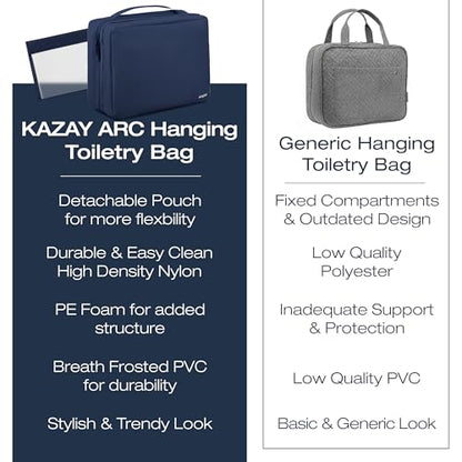 KAZAY Hanging Toiletry Bag with TSA Approved Detachable Pouch, Compact Travel Size Bag, Travel Toiletry Bag, Water Resistant, Premium Nylon, Travel Size Toiletries, Cosmetic Bag, Makeup Bag (Navy) - color: Navy