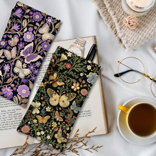 Eyeglasses Sunglasses Case PU Soft Squeeze Top Glasses Pouch for Women Men,Animal Pattern Portable Anti Scratch - color: Purple-butterflies