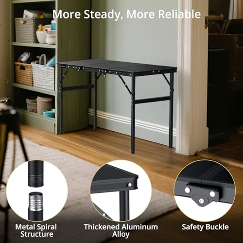 Anbte 3ft Tri-fold Camping Table Max 29.5", 3 Adjustable Heights Aluminum Folding Camping Table with Storage Bag, Lightweight, Portable Handle for Travel Outdoor Beach Picnic, 35" x 16", Black - size: 35.4“L x 16"W x 29.5H"