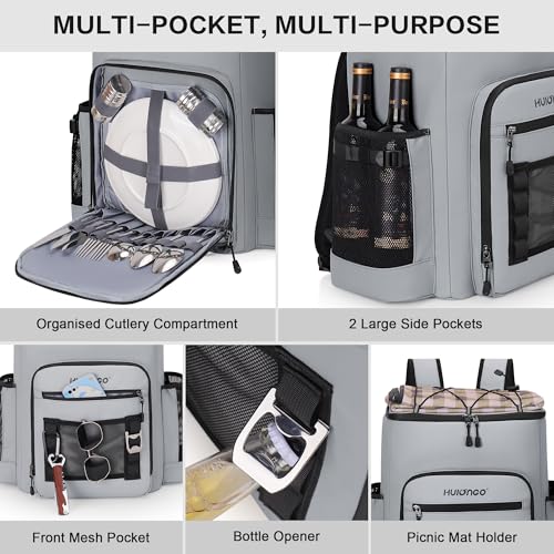 Hulongo Cooler Backpack, 30L Insulated Leakproof Soft Cooler Bag for 52 Cans, Lightweight Backpack for Beach, Picnic, Camping, Hiking, Fishing and Travel - color: Grey