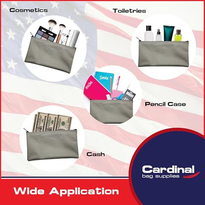 Multipack of 2 Compact Zipper Cloth Pouches, Zipper Bag, Travel Toiletry, Cosmetics, Stationary Case, 11 x 6 inches (Gray) - color: Gray