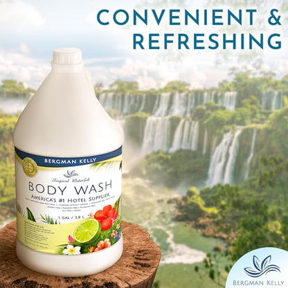 BERGMAN KELLY Refill Gallon Size Body Wash (128 fl oz, Tropical Waterfall Scent), Delight Your Guests with an Invigorating and Refreshing Body Wash, Quality Guest Hotel Toiletries in Bulk - size: 128 Fl Oz (Pack of 1)