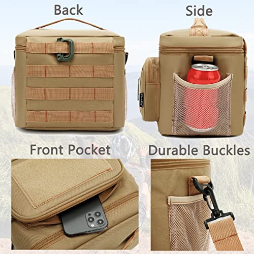 FlowFly Tactical Lunch Bag Large Insulated Lunch Box Cooler Tote for Men, Women with MOLLE/PALS Webbing(Brown, Medium) - color: Brown, size: Medium