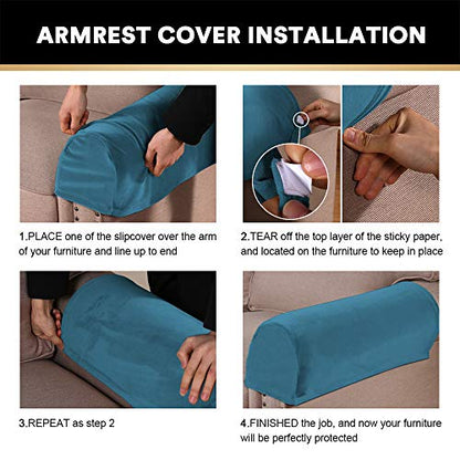 PrinceDeco 2 Pack Thick Velvet Stretch Armrest Covers for Chairs and Sofas, Non Slip, Blue - color: Blue