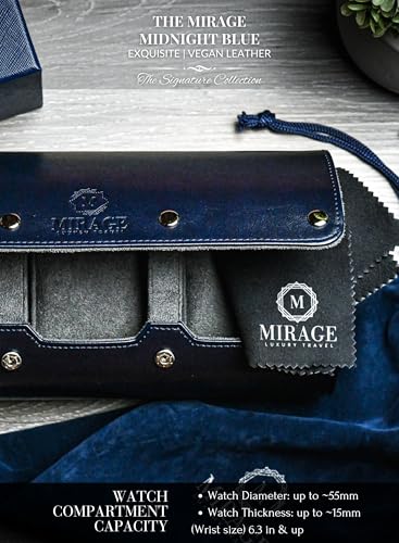 Watch Case Travel Organizer - Watch Roll Case - 3 Watch Case Display Storage - Watches Accessory Gift - Midnight Blue Vegan Leather - color: Midnight Blue 3-watch case