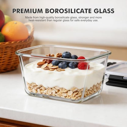 Liuruiyu 2 Pack Large Glass Food Storage Containers with Lids, 63oz Big Meal Prep Containers, Airtight Bento Boxes with Leak Proof Locking for Microwave, Oven, Freezer and Dishwasher, BPA Free - color: 2 Pack-63oz