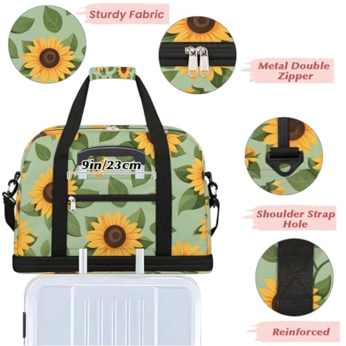 Travel Duffel Bag Lovely Sunflowers Weekender Bag with Shoe Compartment Foldable Overnight Bags for Travel Sports Lightweight Gym Bags for Men Women - color: Lovely Sunflowers