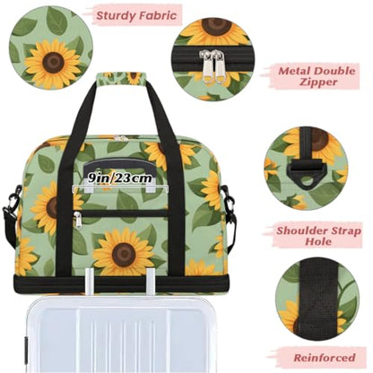 Travel Duffel Bag Lovely Sunflowers Weekender Bag with Shoe Compartment Foldable Overnight Bags for Travel Sports Lightweight Gym Bags for Men Women - color: Lovely Sunflowers