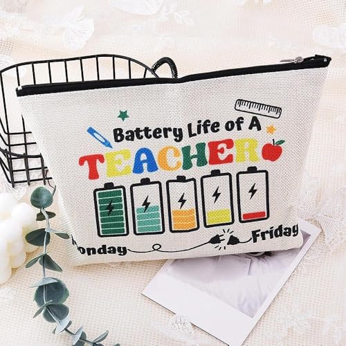 Teacher Appreciation Makeup Bag Gifts Math Pe Teacher Back to School Gifts for Women Female Travel Toiletry Bag Teachers Canvas Storage Bags Gift Dancer Teachers Christmas Thank You Gift - color: Battery Teacher