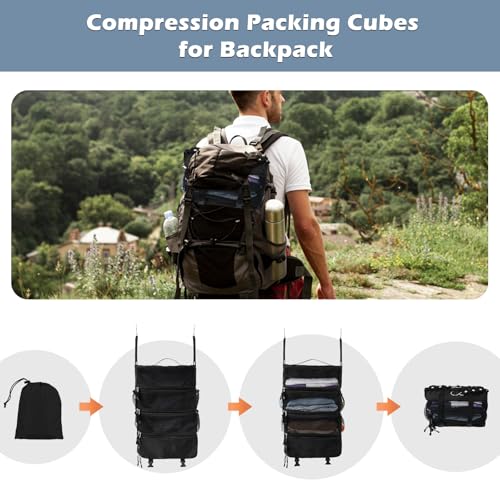 Surblue Hanging Travel Organizer Portable Hanging Luggage Organizer Multiple Compartments Collapsible Compression Closet Packing Cubes,Black,M - color: Black, size: Medium