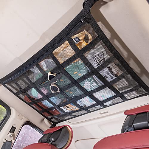 SUV Car Ceiling Cargo Net Pocket,35.4"x23.6" Double-Layer Mesh Car Roof Storage Organizer for Ford,F150,Jeep,Honda CRV,RAV4,Van Organizers and Storage,Camping Accessories - size: 35.4"x23.6"