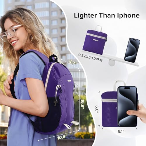 VPBAGE 15L Water-resistant Hiking Daypack for Women, Small Backpack Travel Outdoor, Lightweight Day Pack with Tool Loops - color: Super Dark Purple