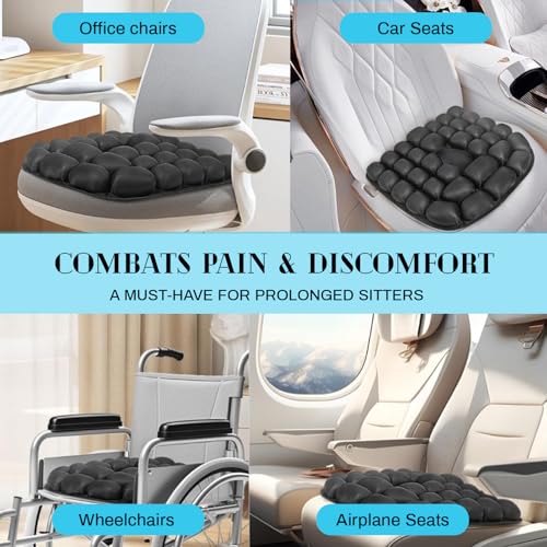 Airplane Seat Cushion for Long Flights, Inflatable & Portable Travel Cushion for Tailbone Pain Relief, Pressure Relief Car Seat Cushion for Office Chair and Wheelchair Use - size: Square