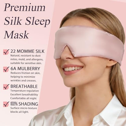 Silk Sleep Eye Mask for Side Sleeper Men Women, Eye Mask Sleeping 100% 22 Momme Pure Mulberry Silk for Night Sleep, Travel, Face-Hugging Padded Eye Cover for Sleeping with Adjustable Band-Pink - color: Pink