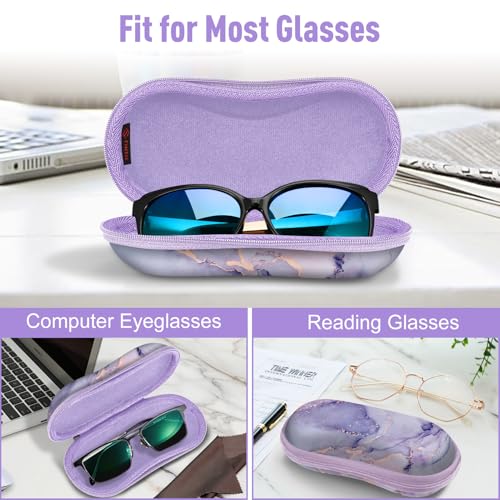 FINTIE Sunglasses Case, Hard EVA Shell Shockproof Sport Glasses Case with Metal Carabiner Travel Zipper Eyeglasses Holder - color: Z-lilac Marble
