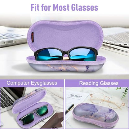 FINTIE Sunglasses Case, Hard EVA Shell Shockproof Sport Glasses Case with Metal Carabiner Travel Zipper Eyeglasses Holder - color: Z-lilac Marble