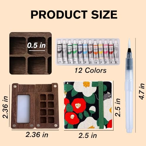 Aimery Mini Watercolor Paint Travel Set, Portable Pocket Size Water Color Painting Kit with Wooden Palette, Refillable Brush & Sketchbook(Black Cat) – Gift for Birthdays, Beginners, Art Lovers - style: Black Cat