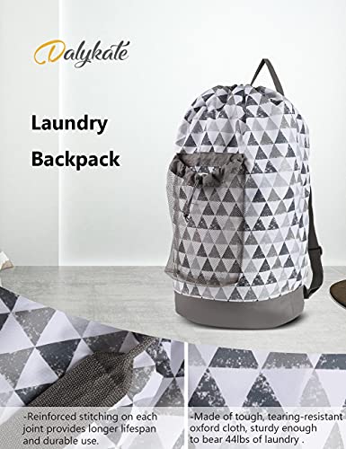 Dalykate Backpack Laundry Bag, Laundry Backpack with Shoulder Straps and Mesh Pocket Durable Nylon Clothes Hamper Bag with Drawstring Closure for College, Travel, Laundromat, Apartment - color: Triangle Grey