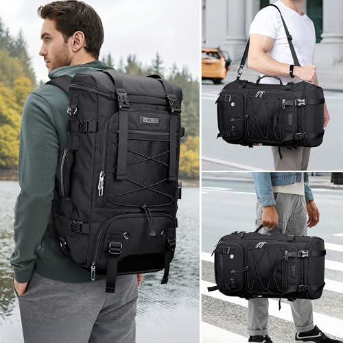 WITZMAN Travel Backpack for Men Large 3 in 1 Convertible Airline Approved Carry-on Luggage Backpack(B715 Black) - color: Black