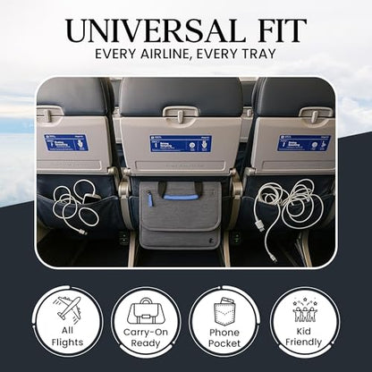SO~MINE Airplane Pocket Organizer | Tray Table Cover | In Flight Seat Back Organizer Bag | Commuter Essential Travel Bag | Media Pouch For Flying | Travel Gift | Attaches To Luggage - color: Charcoal Cobalt