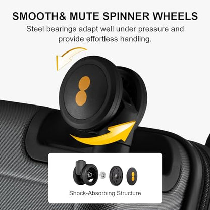 LEVEL8 Checked Luggage, Large Suitcase, Lightweight Luminous Textured Tsa Approved Medium Hardside Luggages with 8 Spinner Wheels, 24 Inch, Dark Grey - color: Grey, size: Checked-Medium 24 Inch