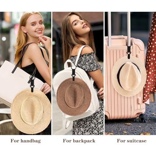 Niveaya Hat Clip for Travel on Bag - 3 Pack, Vacation Beach Cruise Essentials Accessory for Travel Handbag Backpack Luggage, Securely Hold to Keep Hat Shaped, Hands-Free, Black+Brown+Leopard - color: 3pcs Black+brown+leopard