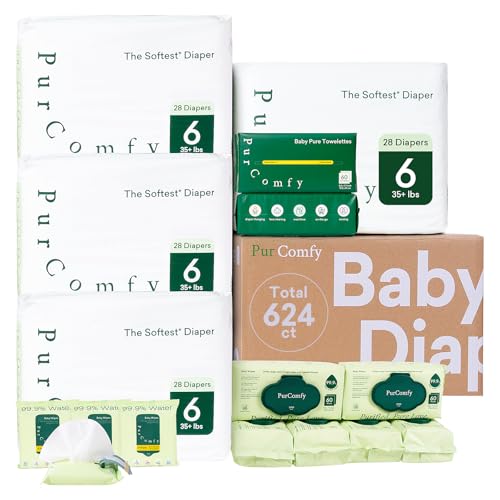 PurComfy Baby Diapers Essential Kit, 4 Pack Size 6 Diapers (112 Ct), 6 Baby Wipes (360Ct), 4 Travel Pack Wipes (32Ct) and 2 Dry Wipes (120Ct), All in One Newborn Essentials Kit, Total 624 Count - size: Size 6(112ct)+Wipes(360ct)+Dry Wipes(120ct)