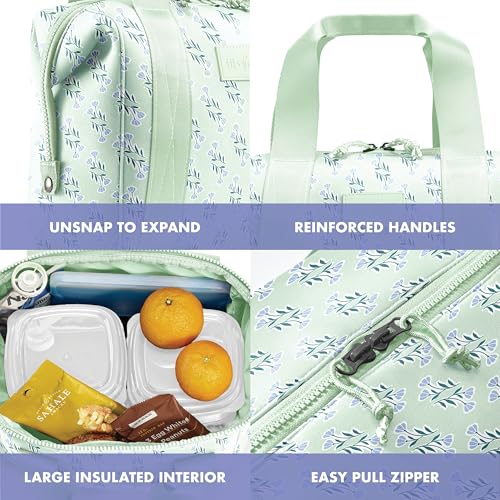 Fit & Fresh Remi Lunch Bag for Women Work – Neoprene Lunch Tote with Containers & Ice Pack, Reusable Meal Prep Lunch Box, Large Capacity, Machine Washable, Sage Flower - color: Sage Flower Block