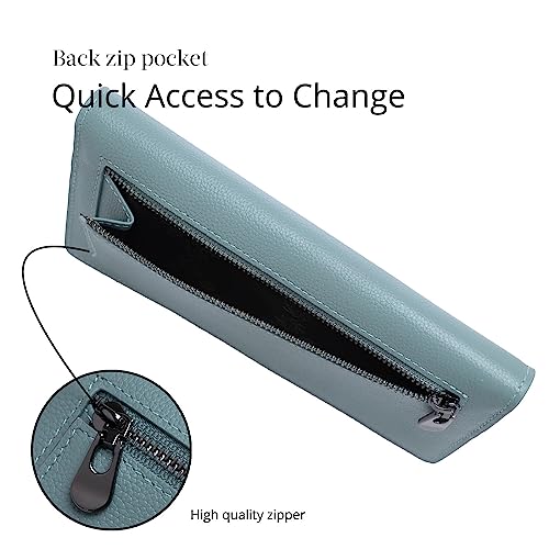 Bveyzi Ultra Slim Thin Leather RFID Blocking Credit Card Holder Bifold Clutch Wallets for Women - color: Blue Grey