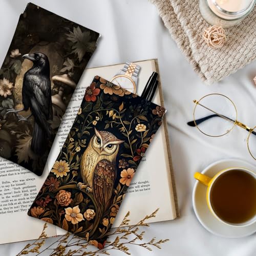 Eyeglasses Sunglasses Case PU Soft Squeeze Top Glasses Pouch for Women Men,Animal Pattern Portable Anti Scratch - color: Brown-raven and Owl