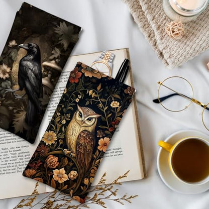 Eyeglasses Sunglasses Case PU Soft Squeeze Top Glasses Pouch for Women Men,Animal Pattern Portable Anti Scratch - color: Brown-raven and Owl
