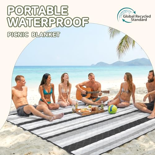 Genovega Waterproof Beach Blanket Picnic Outdoor Mat Rug Parents Papa Stepdad Pappy Poppy Pawpaw Grandpa Who Want Nothing Everything Bride in Law Daughter Son Father Happy Birthday Ideal - color: Gery Black Stripe