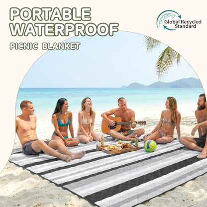 Genovega Waterproof Beach Blanket Picnic Outdoor Mat Rug Parents Papa Stepdad Pappy Poppy Pawpaw Grandpa Who Want Nothing Everything Bride in Law Daughter Son Father Happy Birthday Ideal - color: Gery Black Stripe