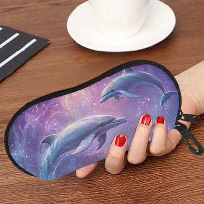 AFPANQZ Glasses Case with Carabiner Hanging Portable Neoprene Zipper Sunglasses Case Soft Lightweight - color: 3d Dolphin