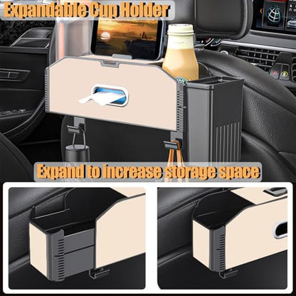 Back Seat Car Organizer,5 in 1 Multifunctional Car Back Seat Storage Box with Trash Can Drink Cup Holder Tissue Box, for Hold Phone,Snacks, Drinks, Handbag-Beige - color: Beige